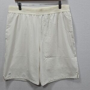 Fabletics 9" Fundamental Shorts Mens L Ivory Lined Phone Pocket Stretch Athletic